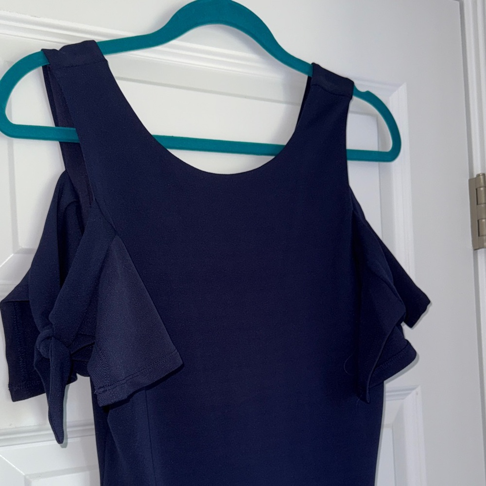 Navy Blue Cold Shoulder Tie Dress